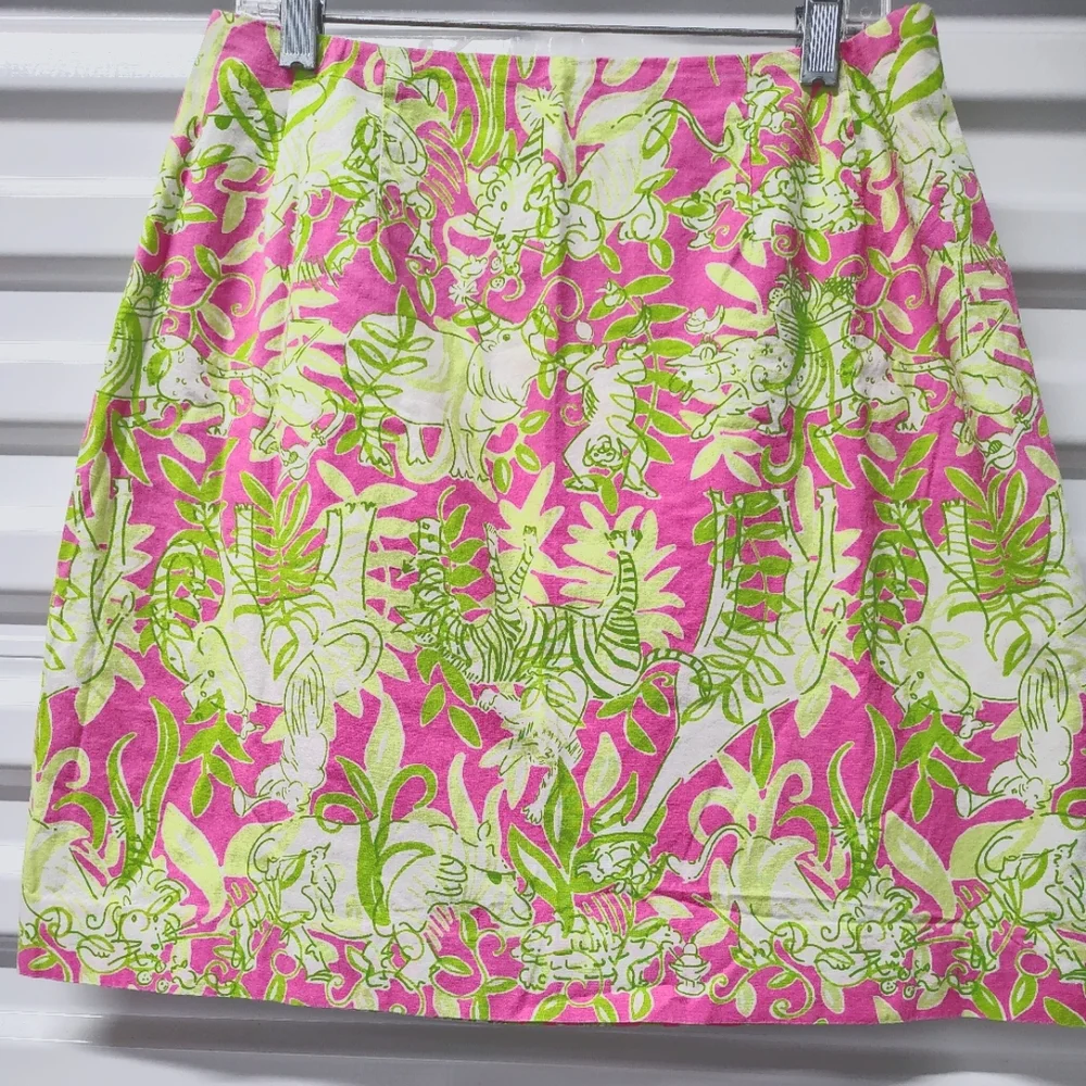 LILLY PULITZER VINTAGE '90's PINK JUNGLE PARTY ANIMALS CUTE MINI SKIRT SIZE 4P